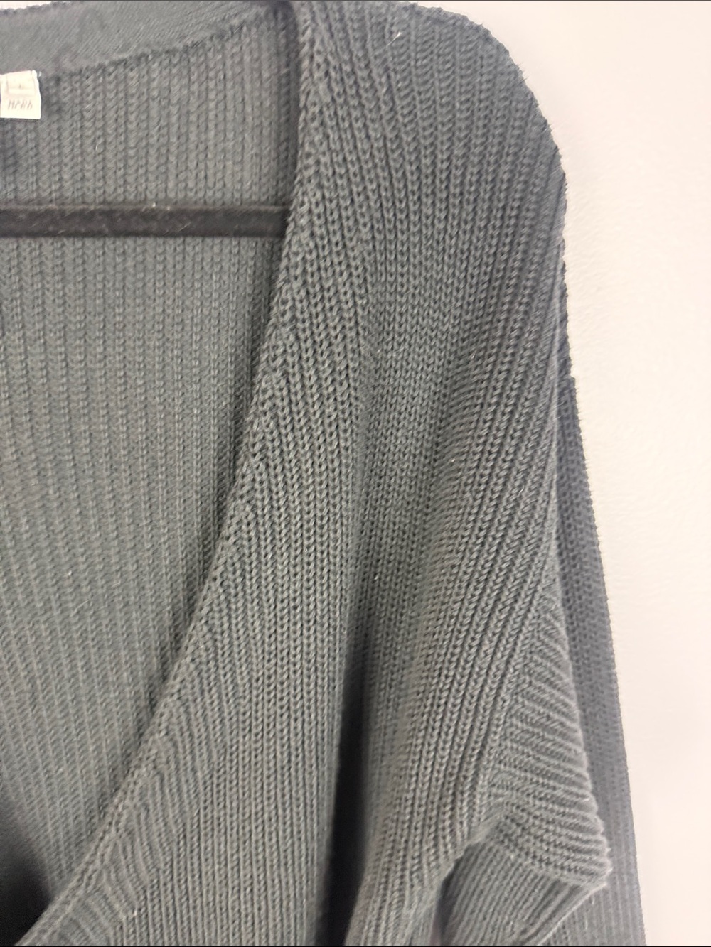 ICHI Ihbasil Cotton Blend Charcoal Grey Knit Wrap Cardigan Sweater Size L - Picture 7 of 12